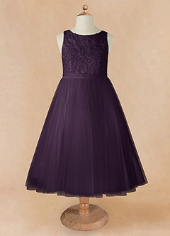 Azazie Calla Flower Girl Dresses Plum Ball-Gown Lace Tulle Dress image7