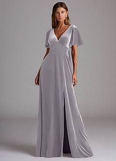 Azazie Kimber Bridesmaid Dresses French Lilac A-Line with Pockets Velvet Dress image4