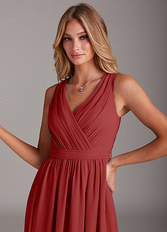 Azazie Kingsley Bridesmaid Dresses Rust A-Line Lace Chiffon Dress image6
