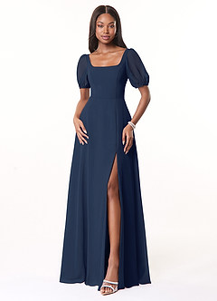 Azazie Alani Vestidos de madrinha de casamento Vestir Azul Marinho de Chiffon de Linha A com com bolsos image1