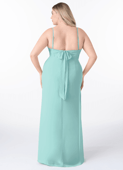 Azazie Mai Brautjungfernkleider Etui Plissee Chiffon Kleid Aqua image8