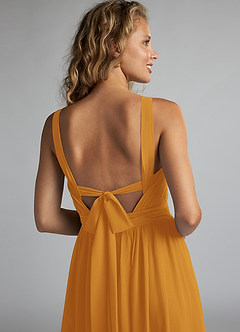 Azazie Aziza Bridesmaid Dresses Butterscotch A-Line V-Neck Pleated Chiffon Dress image6