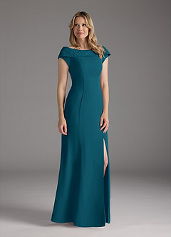 Azazie Cupid Abiti per la Madre della Sposa Abito A-Line in Chiffon in Pizzo con Scollo a Barca Blu Inchiostro image3