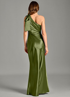 Azazie Yuanna Bridesmaid Dresses Olive Mermaid One Shoulder Metallic Satin Dress image6