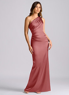 Azazie Akilah Robes de demoiselle d'honneur Robe Sirène en Satin extensible Une épaule Antique Rose image1