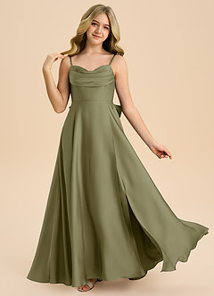 Azazie Bear Junior Pistachio A-Line Sweetheart Neckline Stretch Satin Dress image1