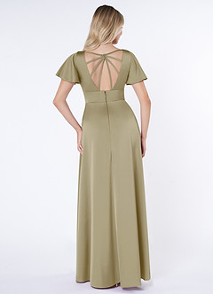 Azazie Lani Bridesmaid Dresses Moss Green A-Line Flounce Sleeve Stretch Satin Dress image2