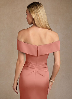 Azazie Laredo Mother of the Bride Dresses Salmon Pink Mermaid Off the Shoulder Stretch Satin Dress image7