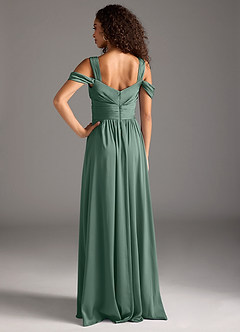 Azazie Lianne Bridesmaid Dresses Eucalyptus A-Line Off the Shoulder Stretch Satin Dress image5