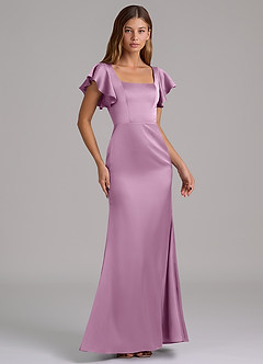 Azazie Elkie Brudtärnklänningar Klä av Sjöjungfru i Stretch Satin Fyrkantig halsringning Blåregn image4