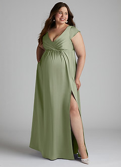 Azazie Allessia Maternity Bridesmaid Dresses A-Line Pleated Stretch Satin Floor-Length Dress image10