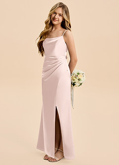 Azazie Christen Junior Vestido de Rosa Rubor de Satén Elástico de Corte en A con Plisado image3