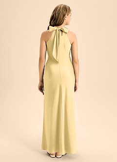 Azazie Doretta Junior Butter Mermaid Pleated Stretch Satin Dress image2