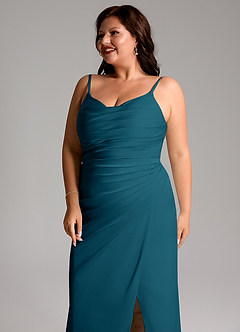 Azazie Deandra Bridesmaid Dresses Ink Blue Mermaid Pleated Stretch Satin Dress image12