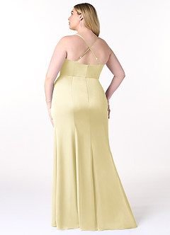 Azazie Marzia Bridesmaid Dresses Lemon Sorbet Mermaid Cowl Pleated Stretch Satin Dress image8