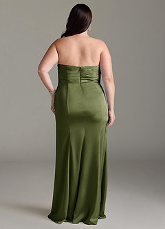 Azazie Yola Bridesmaid Dresses Olive Sheath V-Neck Pleated Stretch Satin Convertible Dress image10