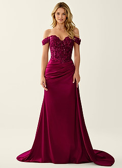 Nerine Burgundy Lace Corset Lace Up Back Mermaid Prom Dress image3