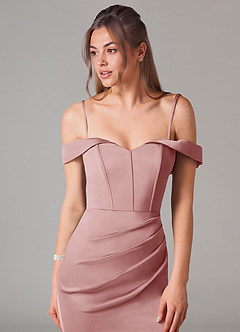 Azazie Everly Bridesmaid Dresses Dusty Rose Mermaid Off the Shoulder Stretch Satin Convertible Dress image2