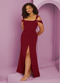 Barbie ♥ Azazie Bridesmaid Dresses Burgundy A-Line Off the Shoulder Chiffon Dress image7