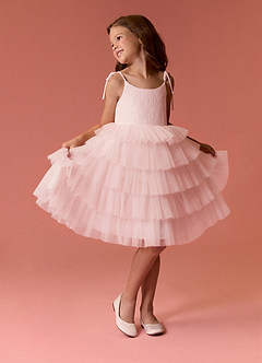 Barbie ♥ Azazie Flower Girl Dresses Blushing Pink A-Line Spaghetti Strap Tulle Dress image2