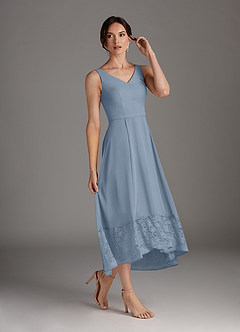 Azazie Dubrow Vendita Finale Abito A-Line in Chiffon Pizzo Blu Polveroso image4