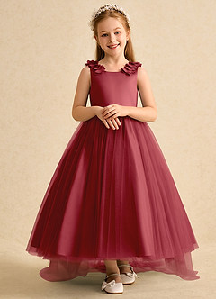 Azazie Lorita Flower Girl Dresses Pomegranate A-Line Beaded Tulle Dress image6