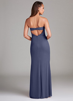 Azazie Leonis Robes de demoiselle d'honneur Robe Fourreau Convertible en Maille Sans bretelle Bleu Orageux image5