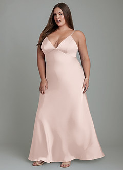 Azazie Stefania Bridesmaid Dresses Blushing Pink A-Line Stretch Satin Dress image12