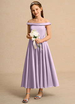 Azazie Teeny Girls Formal Final Sale Dusty Blue A-Line Pleated Matte Satin Dress image1