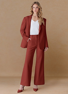 front Amelia Terracotta Refined Weave Performance Oversized Blazer