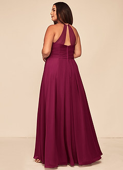 Azazie Ginger Vestidos de damas de honor Vestido Borgoña de Gasa de Línea A con Halter Plisado image13