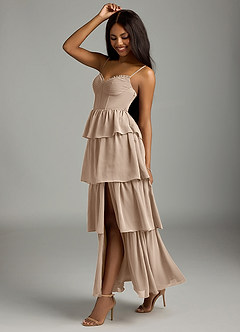 Azazie Kaiden Bridesmaid Dresses Taupe A-Line Sweetheart Neckline Chiffon Dress image4