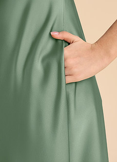 Azazie Sissy Junior Matcha A-Line Off the Shoulder Stretch Satin Dress image7