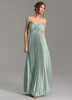 Azazie Blake At-home Try On Dresses Agave A-Line Pleated Stretch Satin Dress image1