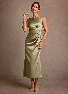 Azazie Mazhe Kleider für die Brautmutter A-Linie Plissee Stretch-Satin Kleid Moosgrün image1