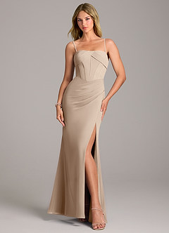 Azazie Chantel Bridesmaid Dresses Taupe Sheath Strapless Chiffon Convertible Dress image5