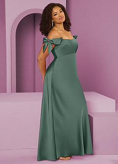 Barbie ♥ Azazie Brudtärnklänningar Klänning av Tubklänning i Stretch Satin Av axeln Eukalyptus Konvertibel image11