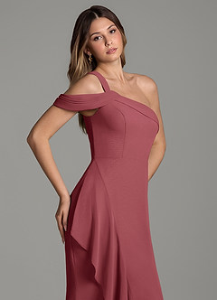 Azazie Ashlynn Vestidos de damas de honor Vestido Merlot de Gasa de Corte Sirena con Hombros descubiertos image2