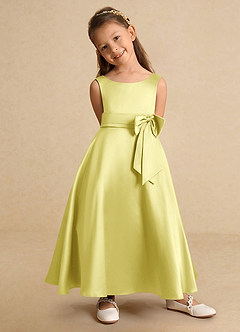 Azazie Lindy Blumenmädchenkleider A-Linie Plissee Matte Satin Kleid Zitronensorbet image8