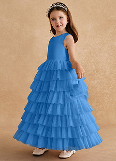 Azazie Twinkle Toes vestidos de niña de las flores Vestido de Azul Grisaceo de Tul de Corte En A con Lazo image4