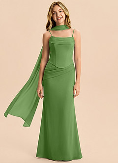 Azazie Sorrel Junior Meerjungfrau-Linie Plissee Chiffon Kleid Basilikum image4