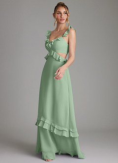 Azazie Malaya Vestidos de damas de honor Vestido de Matcha de Gasa de Corte en A con Corsé image6