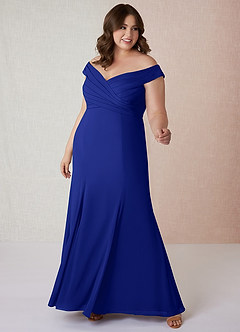Azazie Lecia Brautjungfernkleider Wandelbar Empire Schulterfrei, plissiert Chiffon Kleid Königsblau image8