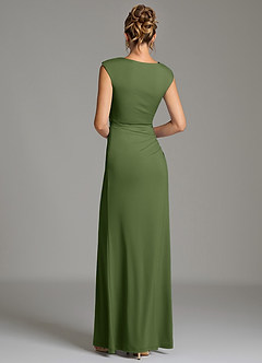 Azazie Chantal Bridesmaid Dresses Olive Mermaid Pleated Premium Stretch Jersey Dress image2