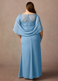 Azazie Hera vestidos de madre de la novia Vestido de Azul Acero de Gasa de Corte En A con Capa de encaje image7