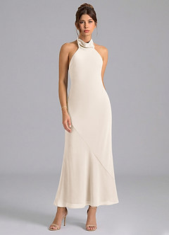 Azazie Velli Brautjungfernkleider Meerjungfrau-Linie Hoher Kragen Chiffon Kleid Alabaster Weiß image5