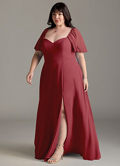 Azazie Chloe Bridesmaid Dresses Pomegranate A-Line Sweetheart Neckline Chiffon Dress image11