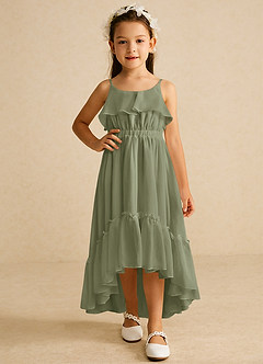 Azazie Karmen Flower Girl Dresses Pistachio A-Line Ruched Chiffon Dress image5