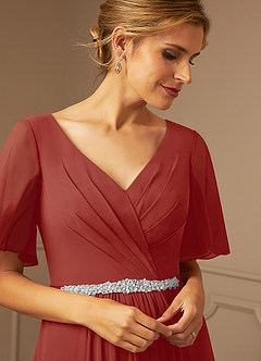 Azazie Tricia Mother of the Bride Dresses Terracotta A-Line V-Neck Pleated Chiffon Dress image6