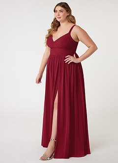 Azazie Chanel Brautjungfernkleider A-Linie Plissee Chiffon Kleid Burgunderrot image10